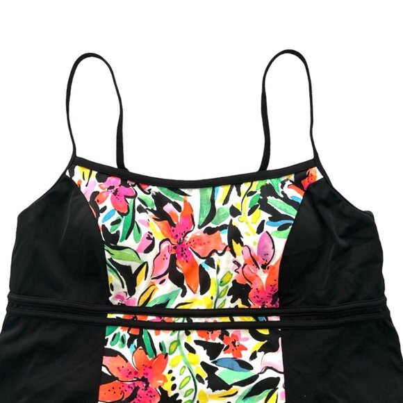 fit 4 ur Thighs Swimwear One Piece Women's Swimsuit Black/Floral Print Size 12 - Picture 2 of 8